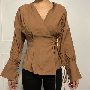 NWT Editor's Market Brown Wrap Blouse